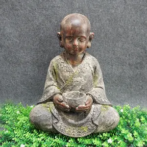 Petites Figurines bouddhistes en résine, Statue de petit moine religieux assis dans le jardin de bouddha