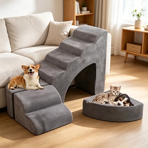 Escalier pour animaux de compagnie modulaire convertible - Pont d'accès pour chats - Plateforme hybride 4-en-1 détachable et réglable - Product Image 3