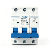 Disjoncteur miniature Nader NDB1-63 MCB, protection contre les surcharges et les courts-circuits, 1P-4P, 1-63A, courbes B/C/D, capacité de coupure 10kA, montage sur rail DIN