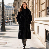 Manteau long en fausse fourrure pour femme, chaud et épais pour l'hiver, style vintage avec col rabattu, en peluche, à carreaux, vêtement d'extérieur tissé pour femme