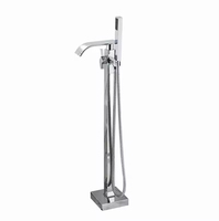 Robinet de baignoire sur pied en laiton chromé poli Hongdec, avec jet de massage, poignée unique, design moderne, valve en céramique