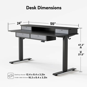 โต๊ะยืนปรับความสูงได้มี<span class=keywords><strong>4</strong></span>ลิ้นชักโฮมออฟฟิศตั้งคอมพิวเตอร์เวิร์กสเตชันสีดำ - Product Image 6