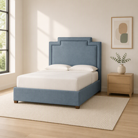 Modernes Stufenkopfteil Luxuriöses Gepolstertes Holzrahmen-Plattformbett Leinenstoff Queen King Size Weiches Bett Umweltfreundlich