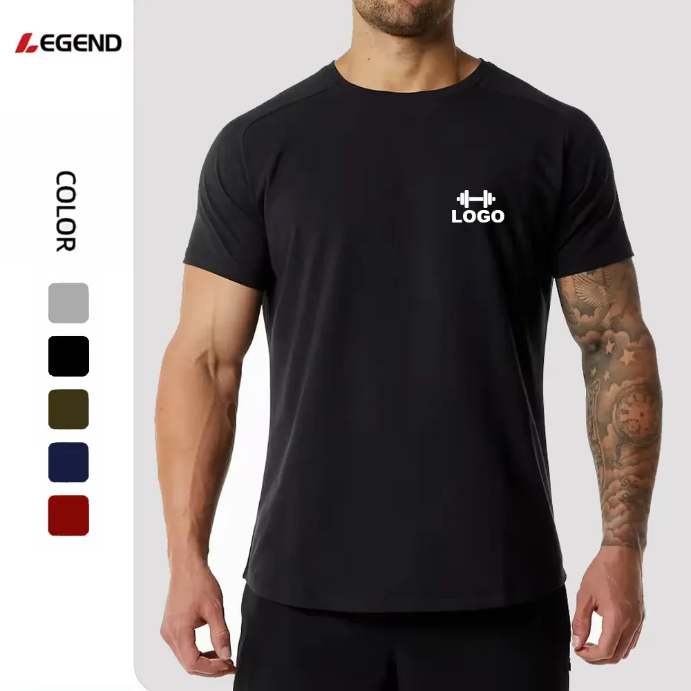 Camiseta esportiva masculina de corrida fitness muscular de manga curta para treino de academia com logotipo personalizado em branco