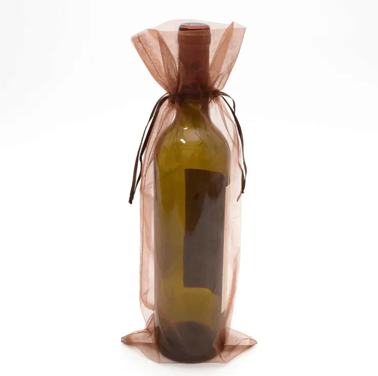 A buon mercato fornitore personalizzato bottiglia di vino di imballaggio puro del organza con coulisse sacchetto del regalo