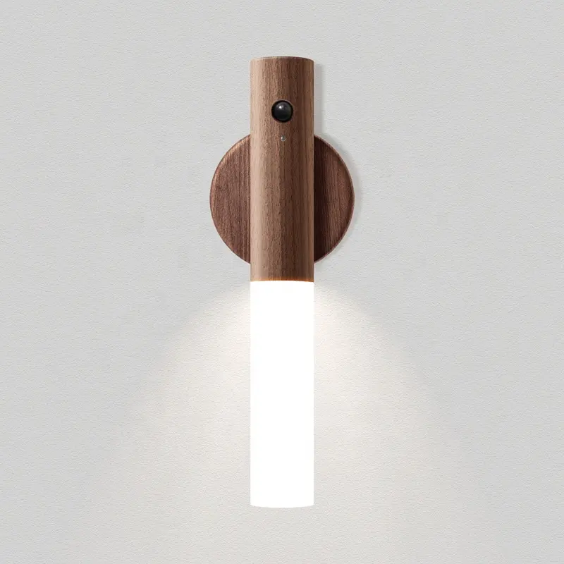 Lampu Dinding Led Sensor gerak, lampu malam Led Sensor gerak dapat diisi ulang USB, lampu dinding magnetik nirkabel PIR Cerdas kayu