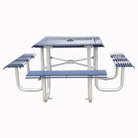 Mobilier d'extérieur Table de pique-nique carrée en acier tubulaire avec banc Table et chaise de salle à manger en métal pour le restaurant à l'extérieur du parc