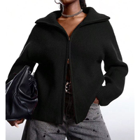 Cardigan double fermeture éclair tendance pour femme, pull décontracté en maille côtelée, veste zippée automne 2026