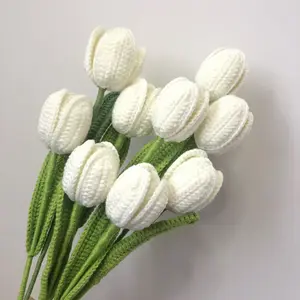 DREA Handmade Crochet Artificial Tulip Flower Bouquet Birthday Wedding Valentine's Day Party Decoration