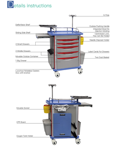 5 Lades Medische Noodcrashkar Met Abs Bovenste Plank-Noodtrolley - Product Image 5