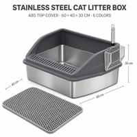 OEM ODM Bac à litière pour chat extra large en acier inoxydable et plastique, rectangulaire, à côtés hauts, couvercle anti-adhésif, facile à nettoyer, 20L pour les gros chats