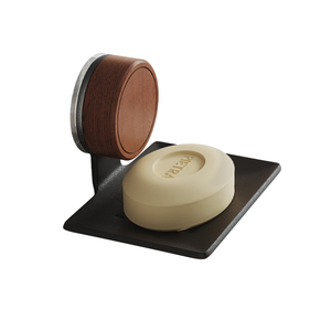 Soporte de jabón de madera de nogal Sea Shark con escurridor metálico para montar en la pared para tocador de baño - Product Image 4