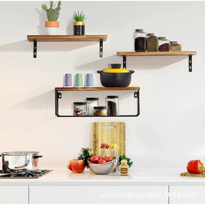 Wooden <b>Wall</b> <b>Mounted</b> <b>Shelf</b> Iron Wood Combination Kitchen Organizer Living Room Plant Storage Rack Rectangle Durable - Product Image 1