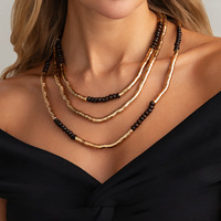 Collier vintage multicouche en perles argentées brisées pour femmes, bijou ras-du-cou géométrique moderne du milieu du siècle avec perles rondes