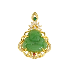 Pingente de Buda com Corrente Banhada a Ouro <span class=keywords><strong>24k</strong></span>, Clássico, com Jade Verde, Amuleto da Sorte, Joia da Moda para Mulheres e Homens - Product Image 5