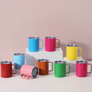 แก้วน้ำสแตนเลสแบบมีหูจับ ขนาด 14 ออนซ์, แก้วเก็บความร้อน, แก้วกาแฟสแตนเลสพร้อมฝาปิดและหูจับ, แก้วน้ำแบบมีหูจับขนาด 12 และ 14 ออนซ์ - Product Image 5