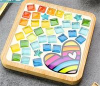 Vente en gros de carreaux de mosaïque en verre pour bricolage Kits de couleurs mélangées Dessous de verre en bois pour adultes Décoration intérieure créative pour bricolage