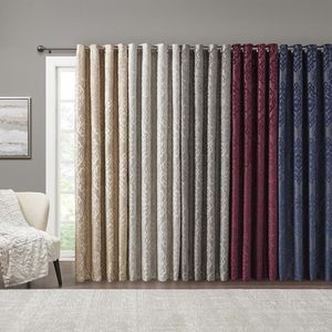 Paire de rideaux jacquard damassé tricotés à œillets intégraux et 2 cantonnières de fenêtre, couleur noire - Product Image 6
