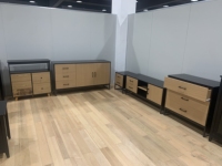 Meuble TV console en bois noir de luxe sur mesure, style européen moderne, avec tiroirs, pour salon, rangement