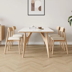 Tavolo <span class=keywords><strong>da</strong></span> <span class=keywords><strong>Pranzo</strong></span> Moderno e Semplice in <span class=keywords><strong>Legno</strong></span> Color Crema, Rettangolare con Piano in <span class=keywords><strong>Legno</strong></span> <span class=keywords><strong>Massello</strong></span>, Arredamento per Soggiorno - Product Image 2