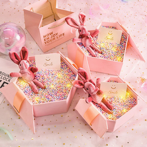 Box Creative Octagonal Hexagon Heart-Shaped Pink Gift Box High-End Cosmetics Skin Care Packaging Box Ribbon Box
