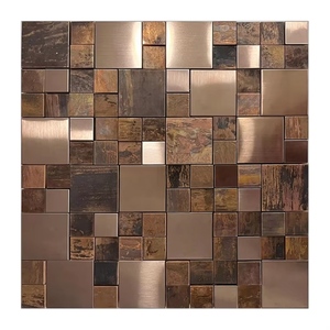 Mosaico in Ottone e Acciaio con Differenza di Altezza, Mosaico in <span class=keywords><strong>Rame</strong></span>, Piastrelle Metalliche Concave e Convesse per Rivestimento Murale - Product Image 1