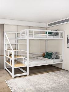 Letto a castello moderno salvaspazio con struttura in ferro, letto a soppalco per adulti (superiore/inferiore), con tavolo sospeso, ideale per famiglie piccole - Product Image 1