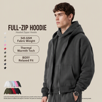 Vente en gros de sweats à capuche zippés personnalisés avec logo privé, en coton mélangé 340G, doublés de polaire, pour hommes, hiver, poche plaquée, multicolores