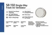 VOV S8-150 Ventilator Udara Segar Pintar dengan Filter HEPA Sistem Pemurnian Udara yang Dipasang di Langit-langit Sensor TVOC untuk Rumah Kantor Devin