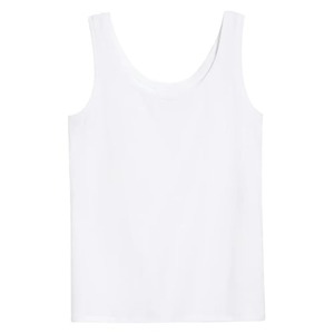Women <b>White</b> Scoop Neck Knitted <b>Tank</b> <b>Top</b> Breathable Solid Color Minimalist Sleeveless <b>Top</b> Regular Length 100%Cotton - Product Image 2