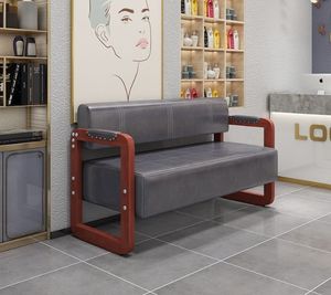 Asientos dobles de cuero de diseño europeo moderno, silla con marco de Metal dorado, juego de madera para salón de belleza, Hotel, área de espera, apartamento - Product Image 5