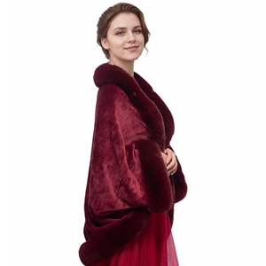Women Fashion Faux Fur <b>Shawl</b> with Flurry Trim Loose Batwing Sleeve Cloak Warm Double Fur Wrap for <b>Wedding</b> Cocktail - Product Image 5