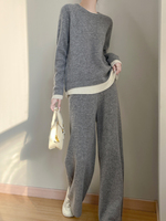 Ensemble en cachemire tricoté personnalisé, élégant, automne-hiver, décontracté, fin, respirant, couleur unie, 100% cachemire pur, ensemble pour femmes