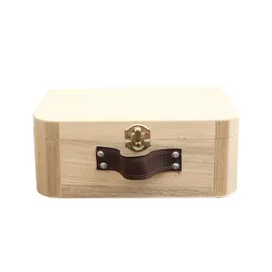 未涂漆木盒，带铰链盖，用于工艺品DIY储物珠宝素松盒