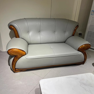 Canapé de salon moderne de luxe léger et haut de gamme, en cuir de vachette et bois massif, nouveau style chinois pour villa - Product Image 2
