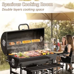 New Arrival Garden Large Barrel Grill Outdoor Trolley Barbeque Charcoal Smoker Grill With Side Table