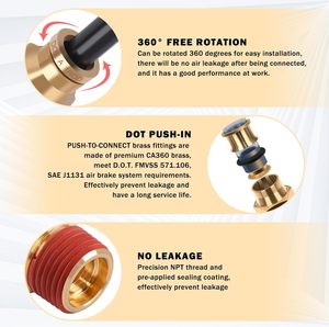Raccords de conduite d'air de frein à air ALITAIR en laiton DOT 1/4\" 3/8\" 1/2\" Connexion rapide et filetage NPT <span class=keywords><strong>Kit</strong></span> de réparation de raccords de tuyau d'air pour camion - Product Image 3