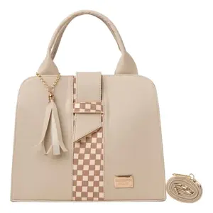 Sac à main beige pour femme Fana Malu, en similicuir, style décontracté, deux sangles, motif géométrique, usage quotidien - Product Image 1