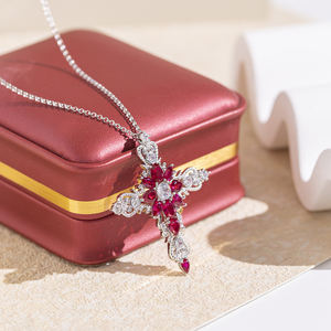 Collar con Colgante de Rubí de Corindón de Laboratorio Esmaltado, Joyería Fina de Plata de Ley, con Baño de Rodio, Estilo Vintage para Fiestas - Product Image 5