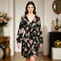 Nouvelle Arrivée 2026 – Robe Cache-Cœur Femme à Imprimé Floral, Col en V, Manches Bouffantes, Taille Haute Ceinturée – Vente en Gros, En Stock