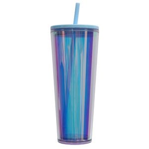 Shang Kou Ai Iridescent Double Wall Plastic Tumbler With Straw 20oz Party Drinkware Bpa Free Reusable Cup - Product Image 4