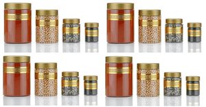 Ensemble de rangement de cuisine moderne carré imprimé étoiles dorées de 16 pièces, bocaux en plastique hermétiques, couvercle, cuillère, contenants décoratifs, épices - Product Image 6