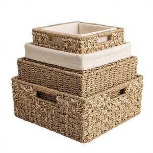 Woven Seagrass Eco-Friendly Storage <b>Basket</b> <b>Square</b> Handmade Organizer for Home Bedroom Nursery Gift - Product Image 1