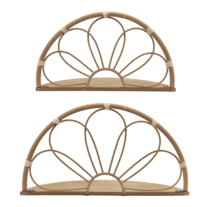 Mensole moderne a mezzaluna da parete in metallo e legno, design boho per soggiorno, ingresso o esposizione. - Product Image 4