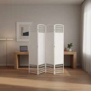 Biombo Plegable de Fibra Blanca de 4 Paneles, Separador de Ambientes Moderno para Oficina en Casa - Product Image 3
