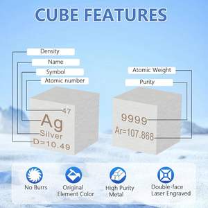 เงินบริสุทธิ์ 99.99% <span class=keywords><strong>Ag</strong></span> รูปทรงลูกบาศก์ 10 มม. น้ำหนัก 10.9 กรัม ยี่ห้อ Yeemeida สำหรับ<span class=keywords><strong>ตาราง</strong></span><span class=keywords><strong>ธาตุ</strong></span> - Product Image 3