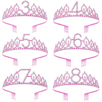 Crownia Accessorio per Capelli da Principessa con Corona in Strass Rosa Placcata in Oro Rosa per Feste di Compleanno delle Ragazze