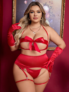 Fabrication de soutien-gorge et string ouvert à l'entrejambe de grande taille avec nœud papillon assorti, <span class=keywords><strong>lingerie</strong></span> sexy en dentelle deux pièces <span class=keywords><strong>provocante</strong></span> - Product Image 3