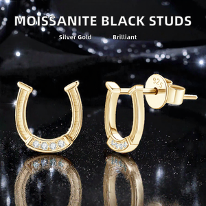 Pendientes de Plata de Ley 925 con Moissanita |   Aro chapado en oro con corte brillante redondo |   Joyería Fina para Mujer, Regalo Clásico - Product Image 2