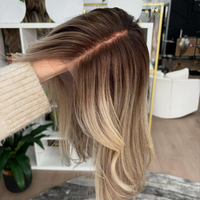 Perruque Lace Front Ombrée Blonde Effet Cheveux Bruns, Ondulée, Cheveux Humains Vierges Bruts Brésiliens, Pré-Pluckée, Sans Colle, pour Femmes